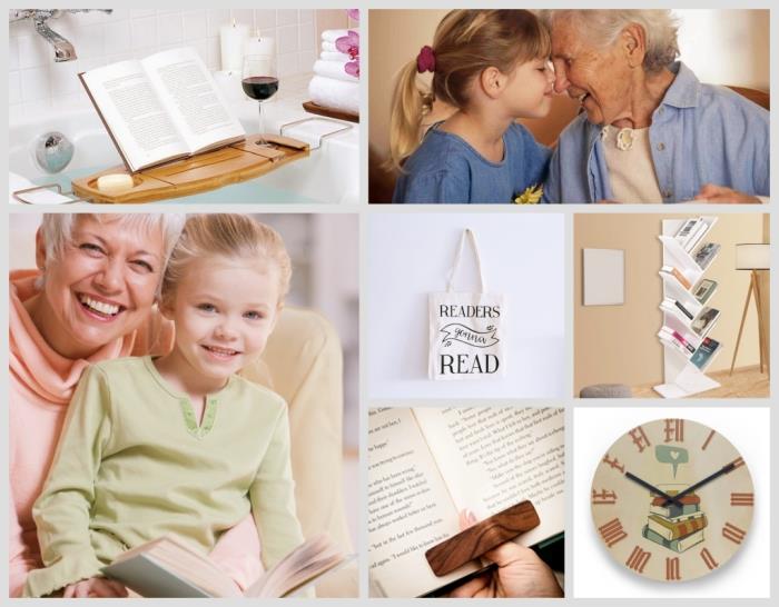 Ideja za darilo za babičin dan za babice, ki radi berejo, pripomoček za ljubitelje branja, ura za oblikovanje knjig, navpično shranjevanje knjig