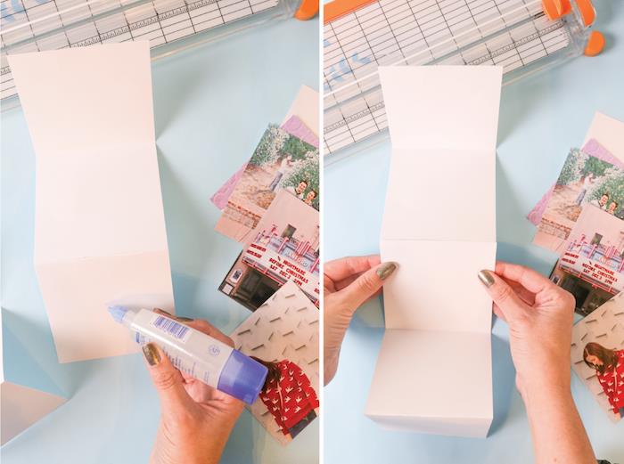 fotoğraf folyosu yapmak için akodeon kartonunu katlama, bir kadının doğum günü hediyesi yapmak için adım adım öğretici