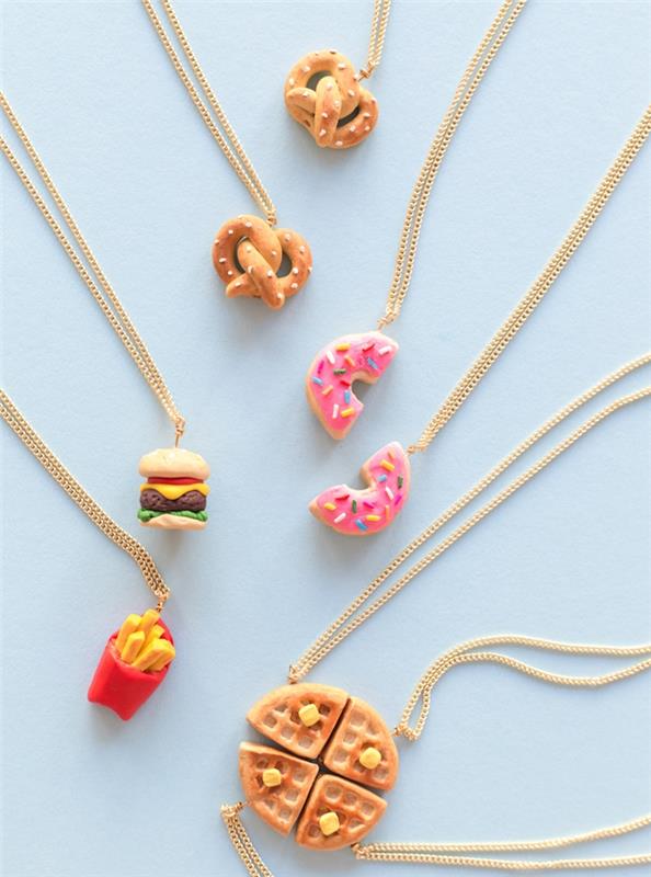 idejo o ogrlici najboljši prijatelj, ki jo lahko delite v fimo z vzorci hrane, darilo za sestro, punco ali najboljšo prijateljico