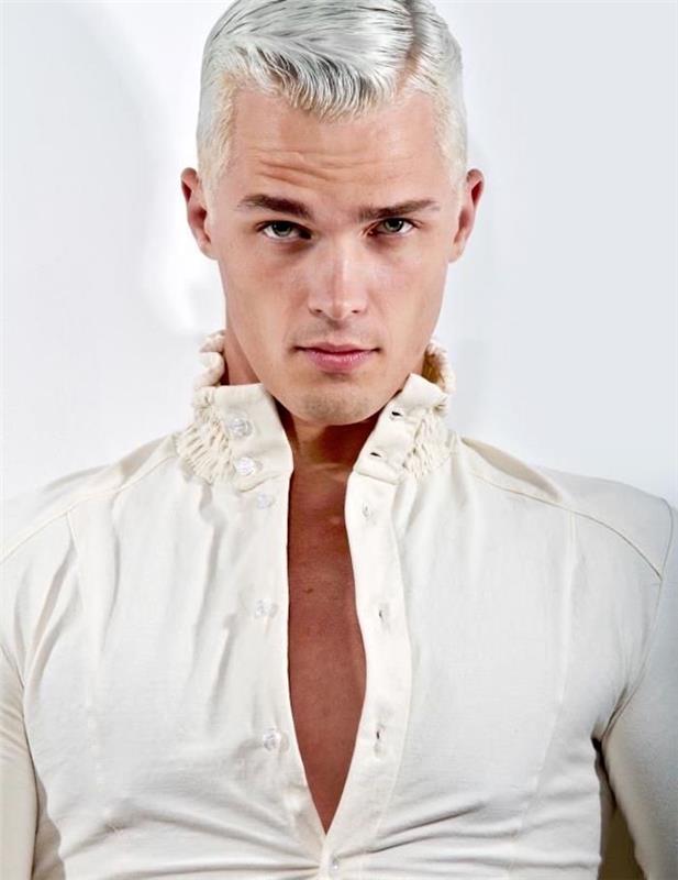 baltas vyriškos spalvos poliarinės blondinės tipas ir trumpa senovinė šukuosena su šonu