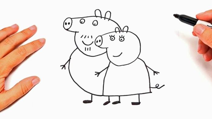 „Pepa Pig“, dažanti motinos dieną, piešinys mamos dienos atviruko darželiui „le couchon pepa“