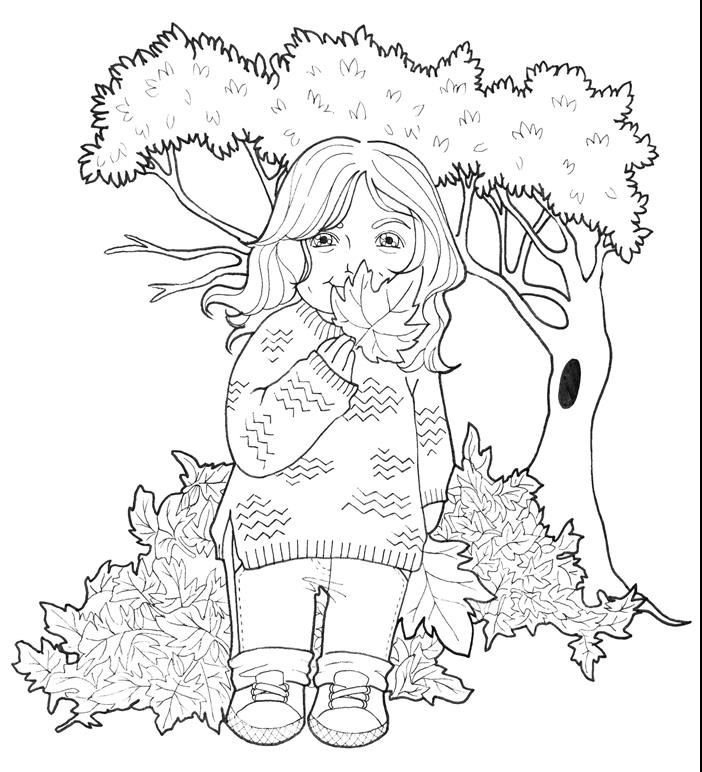 mergina dažymas vaikščioti gamta kraštovaizdis miškas ruduo medis krūva džiovintų lapų maža mergaitė megztinis banguoti plaukai