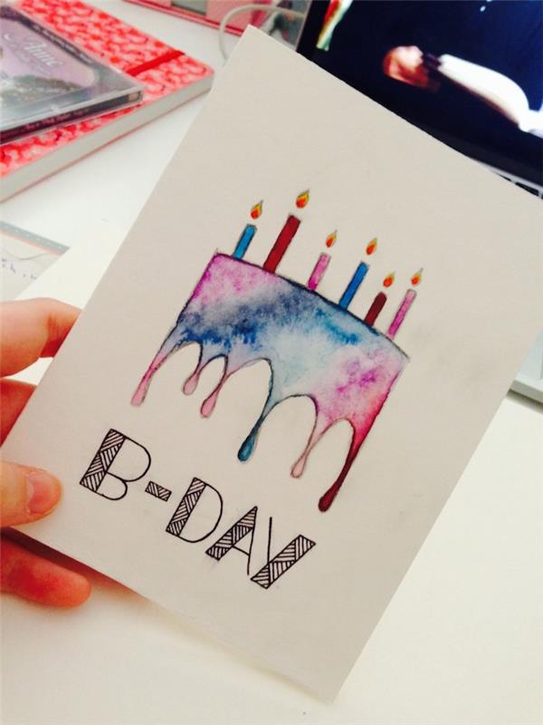 B-day storite sami, humoristična rojstnodnevna slika, vesel rojstni dan pisana akvarelna risba
