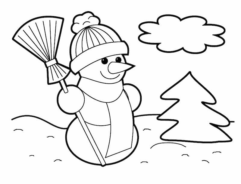 Kaliausės sniego senio piešinys vaikams lengvi kalėdiniai dažymo puslapiai vaikų darželyje
