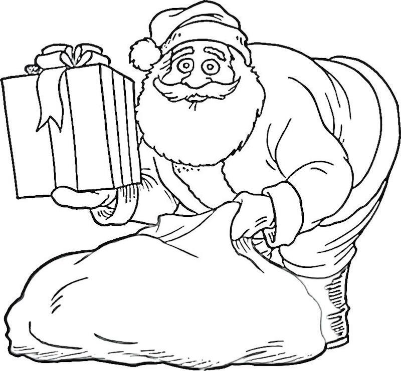 piešdamas juodai baltą Kalėdų Senelį, išgaunantį dovaną iš savo gaubto į spalvą