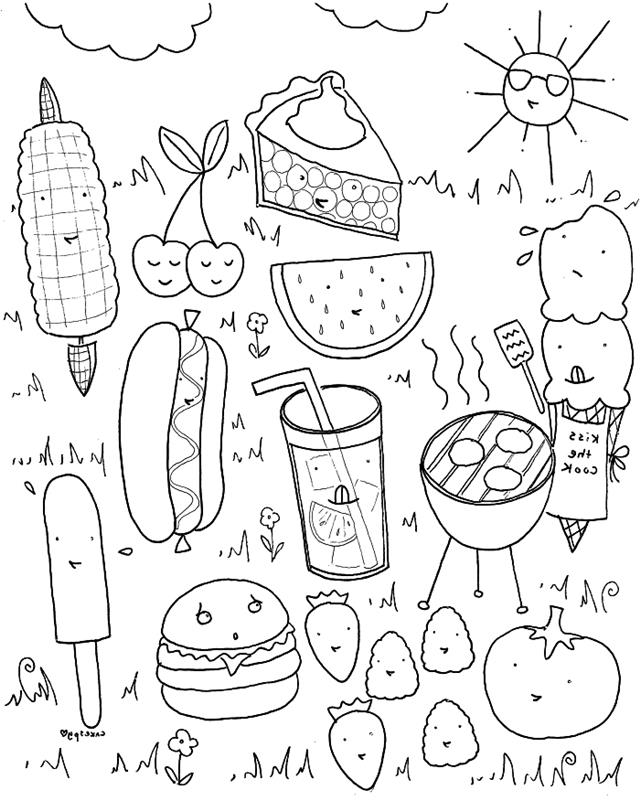 kawaii maisto dažymo puslapiai su daugybe simbolių, kawaii maisto dažymo puslapiai