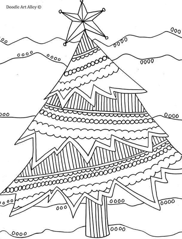 geometrinis Kalėdų eglutės piešinys su linijomis ir detalėmis kaip vidutinės spalvos idėja vaikui