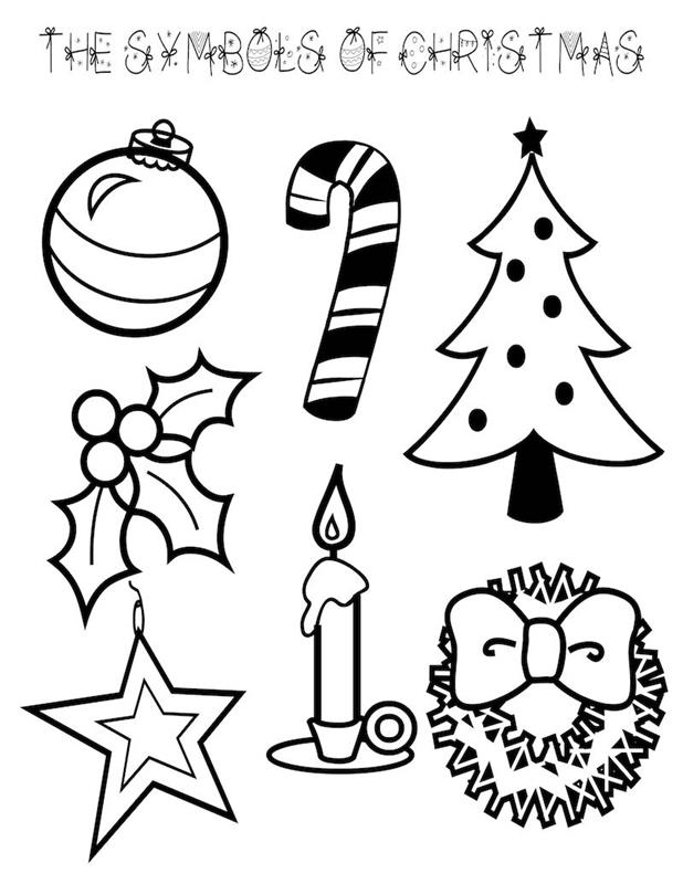 paprasti Kalėdų simbolių piešiniai, kuriuos galima lengvai nuspalvinti medžiu ir žvake