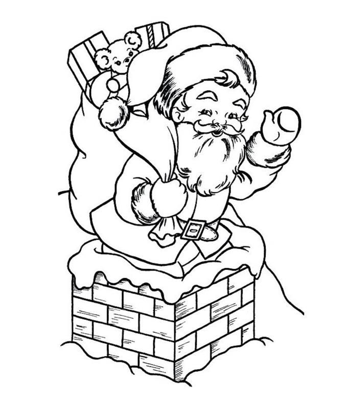 Kalėdų Senelio piešinys spausdinti, pristatydamas savo dovanas prie židinio kaip Kalėdų spalvinimo puslapius