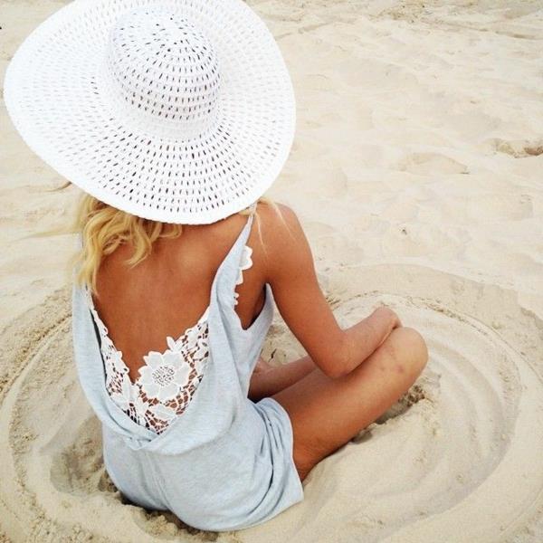 plaj için playsuit-tulum-kadın-sırtsız-hasır-şapka-beyaz