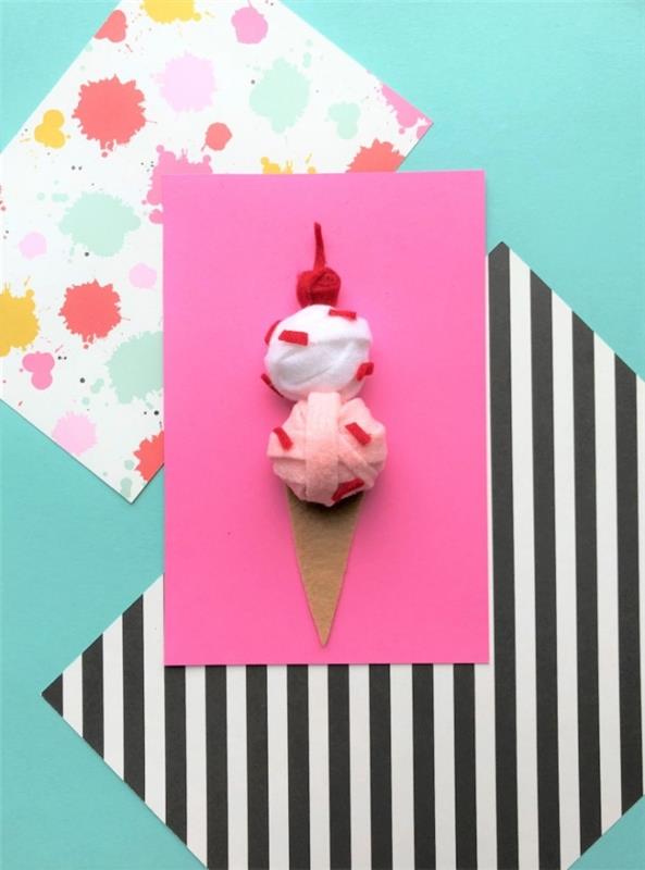 Biglietti di auguri fai da te pop-up, cartolina con gelato, kartoncino rosa