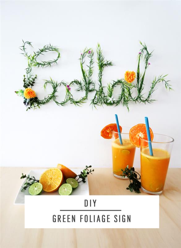 Scritte adesive per pareti, bicchieri con succhi di frutta, parete di colore bianco