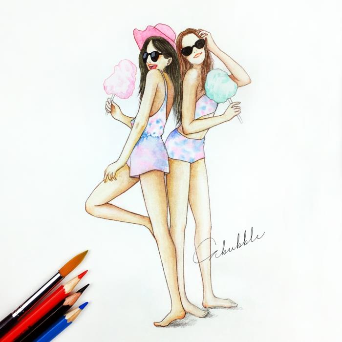 Disegni tumblr facili facili da copiare, disegno colorato di due ragazze