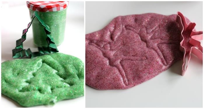 Ingredienti slime with colorante di colore viola and verde conservato in barattolo di vetro
