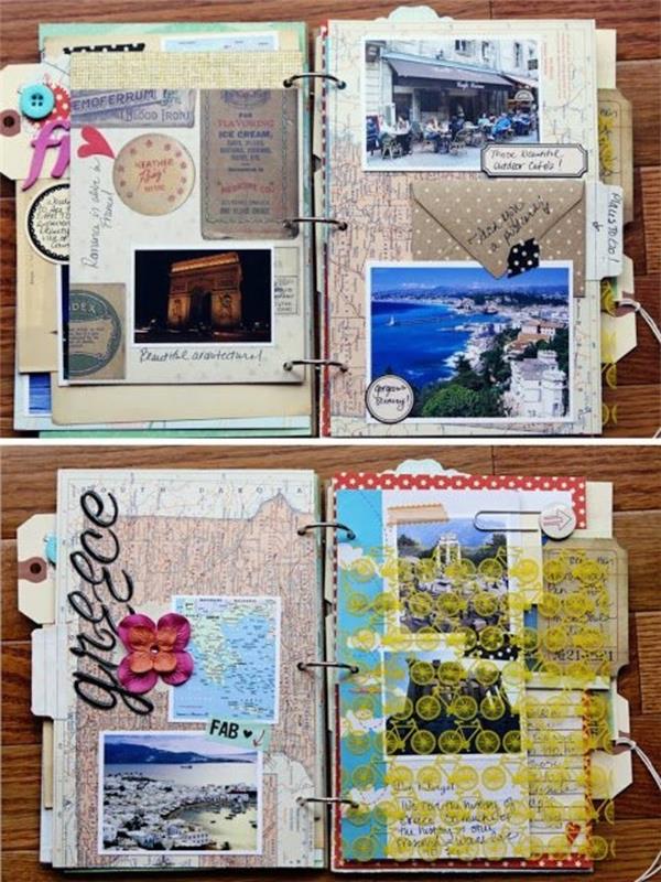 come-fare-un-diario-di-viaggio-idee-decorazione-pagine-foto-collage-cartoline-francobolli-scritte-cartina-geografica