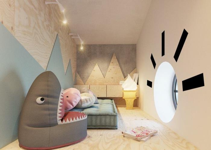 podvodni svet, vreča sivega morskega psa, geometrijska dekoracija sten, okroglo okno