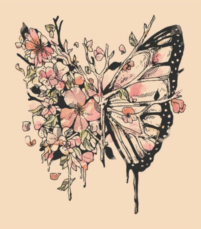 Drugelio piešimo meno paveikslai ir lėlės, originali metafora apie gamtos drugelio dažymą, drugelio piešimo spalvų idėjos