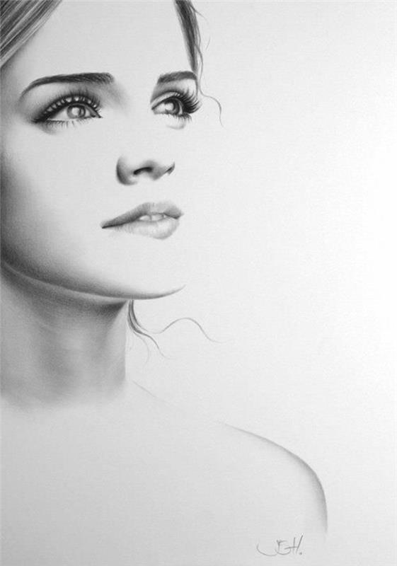 güzel bir kızın çizimi, bir kızın resimdeki fikirleri nasıl çizilir portre emma watson harika fikir ünlü kadın çizim grafikleri