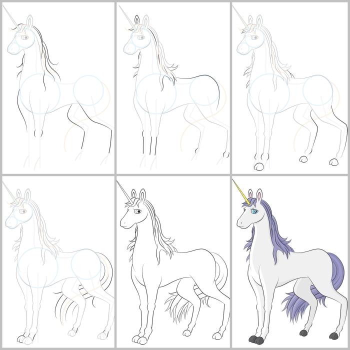 Birkaç basit şekilden geleneksel bir tek boynuzlu at çizmeyi öğrenmek için çizim sınıfı