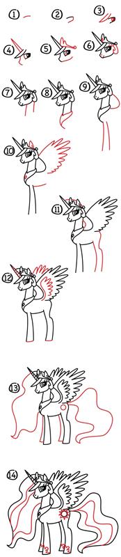oldukça dalgalı yele ile kolay çizim tek boynuzlu at prenses celestia elde etmek için izlenecek adım adım