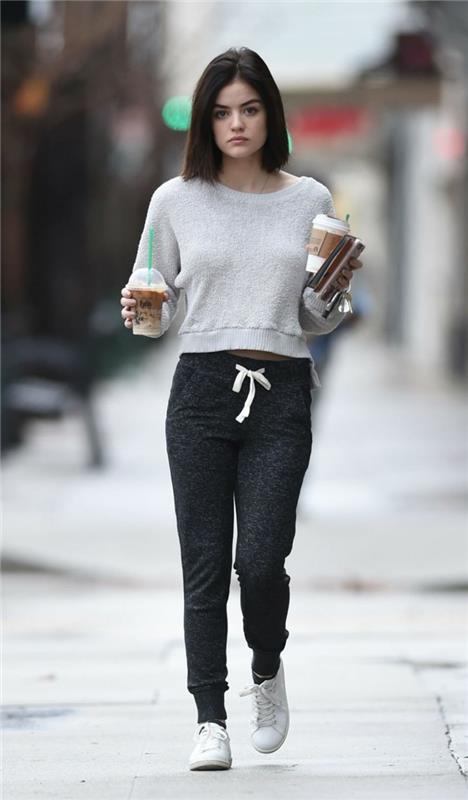 Lucy Hale priložnostna obleka priložnostna obleka Starbucks cafe outfit ideja