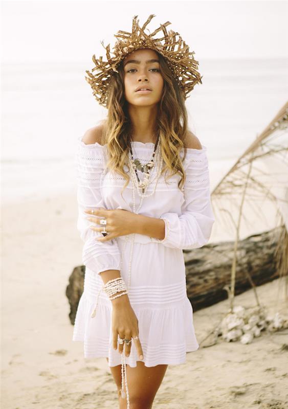 Sova dolga obleka razrezana obleka poletna dolga bela obleka boemska kul ideja obleka za na plažo