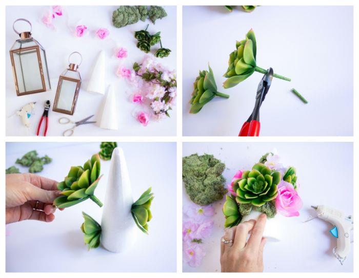 etli çiçeklerle süslenmiş çiçekli köpük koniler ile çiçek dekorasyonu nasıl yapılır kendin yap bahar
