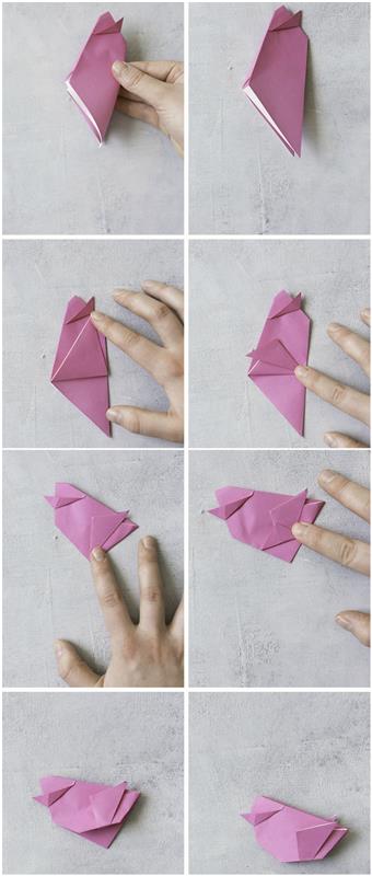 Paskalya masa dekorasyonu için kullanılabilecek güzel bir kağıt kuş yapmak için origami öğreticisi