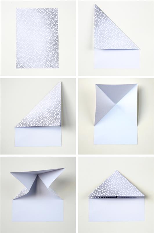 Basılı kağıtta ve origami kalpleri şeklinde güzel mini kutular yapmak için kağıt katlama adımları