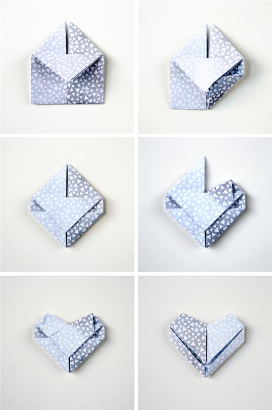 origami kağıt katlama tekniklerine, güzel baskılı kağıt mini kutulara ve origami kalp şekline dayalı bir sevgililer günü zanaatı
