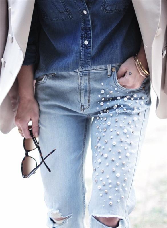 kako narediti luknje v bisernih kavbojkah sončna očala jeans jakna
