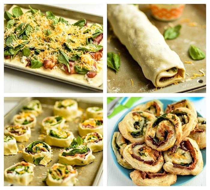 salyangoz tarifi örneği jambon, ıspanak, keçi peyniri ve İtalyan peynirleri ile puf böreği aperatif