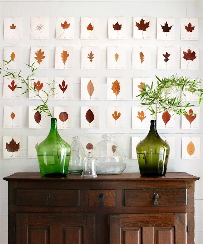kako narediti herbarij, stenska dekoracija iz kartonov z različnimi vrstami listov, ročna dejavnost jeseni