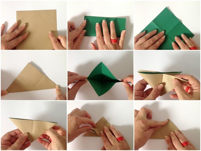 iki tonlu kağıttan yapılmış orijinal dekoratif mobil, orijinal origami tavşan modeline asmak için origami nasıl yapılır