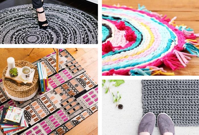 kolay kendin yap obje modelleri, el yapımı ip kilim örneği, ponpon ve püskül süslemeli kumaş kilim nasıl yapılır fikri