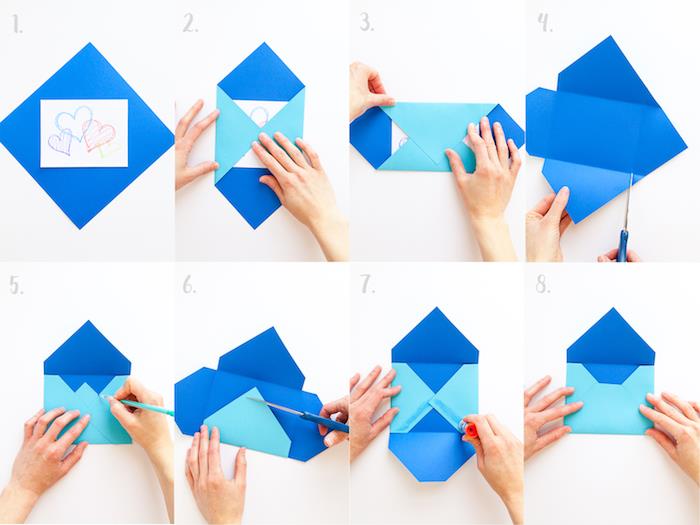 Kişiselleştirilmiş ajandanızı oluşturmak için mavi kağıt zarf nasıl yapılır, kolay ve hızlı katlanır