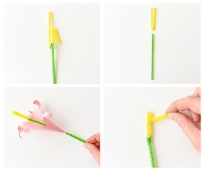 papirno cvetje in steblo za čiščenje cevi, ideje, kako narediti cvet iz papirja, preprosta primarna ročna dejavnost