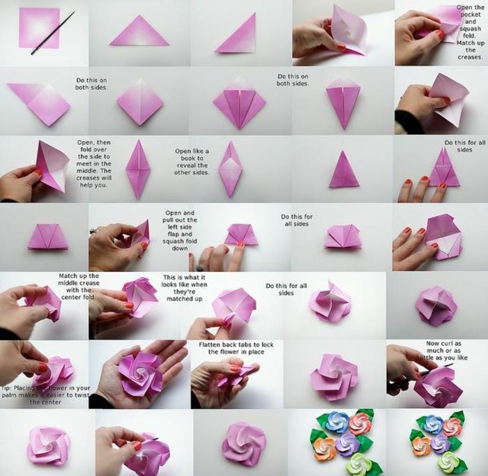 miela origami gėlė su išsamiais lankstymo nurodymais, suasmeninta origami gėlių dovanų etiketė