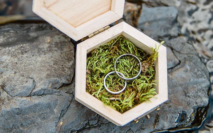 Poročna lesena škatla brez odpadkov, ekološke ideje za slovesnost, vintage prstani