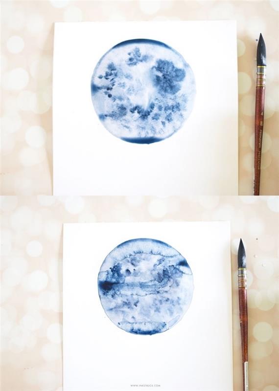 naučite se risati indigo modro polno luno v akvarelu, nasvete za slikanje v akvarelu z enim samim pigmentom