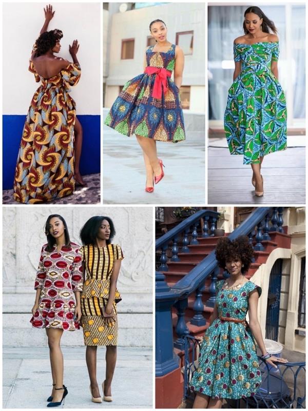 Afrikos drabužiai moterims, skirti elegantiškai ir autentiškai atrodyti, suknelės iš vaškinio audinio su putojančiais Afrikos raštais