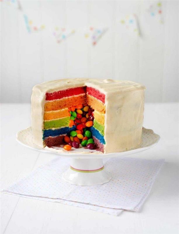 Dışarıdan basit görünen çok renkli katmanlı smarties kek tarifi