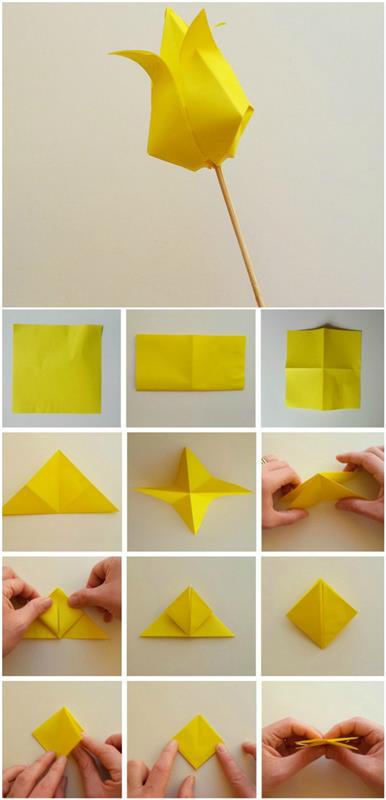 lengvas origami tulpių modelio popieriaus lankstymas, gėlių ir pasakų origami dekoravimo idėja