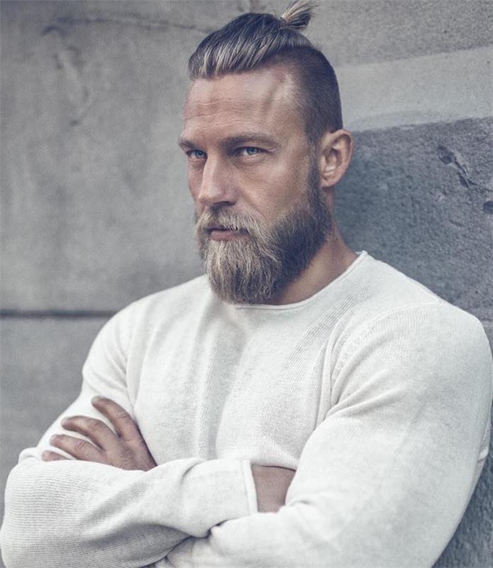 hipster viking style blond bun moški moški bun blond brada