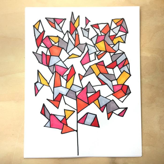 Güzel çizim geometrik şekil güzel adım adım renkli geometrik üçgenler çizim