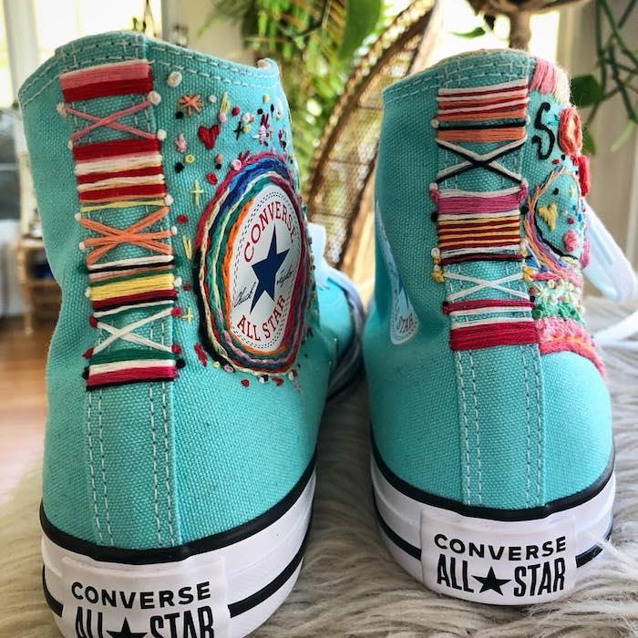 Super ideja, kako prilagoditi svoje trenerje converse z vezenjem, converse po meri z barvo za čevlje