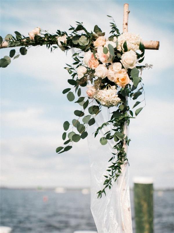 Çiçek düğün masasının merkezinde Eylül düğün düğün fikirleri beyaz güller