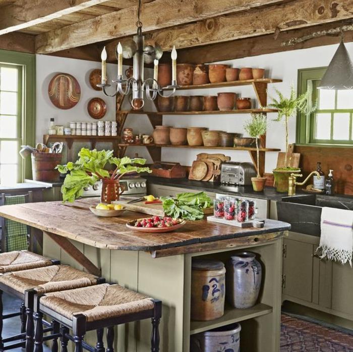 modern country mutfak dekoru nasıl dekore edilir harika bir fikir country şık yeşil bitkiler avize demir
