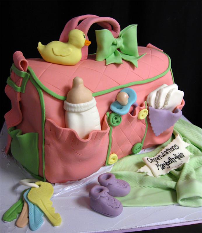 Her durum için bir pasta nasıl süslenir harika bir fikir güzel pasta bebek dekorasyonu için anne çantası şeker hamuru ördek biberon bebek çorabı