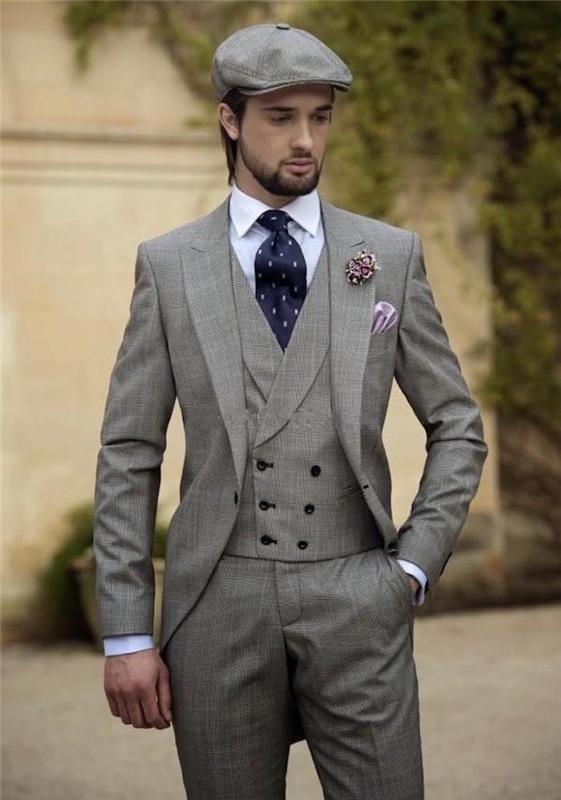 vintage siva moška tridelna obleka 30-ih let